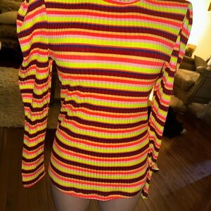 Women's Striped Ribbed Long-Sleeve Top - Neon Multi